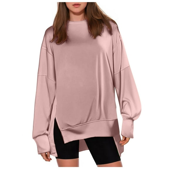 Women's Oversized Fall Winter Sweatshirts Long Sleeve Crew Neck Casual Solid Color Pullover Tops Shirts