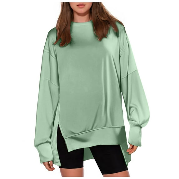 Women's Oversized Fall Winter Sweatshirts Long Sleeve Crew Neck Casual Solid Color Pullover Tops Shirts
