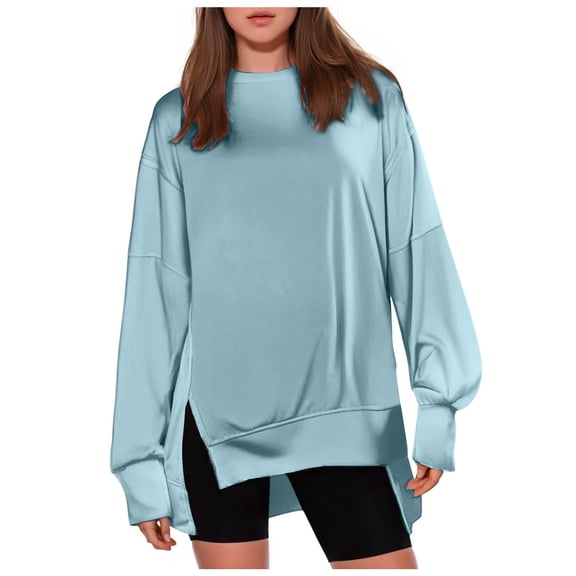 Women's Oversized Fall Winter Sweatshirts Long Sleeve Crew Neck Casual Solid Color Pullover Tops Shirts