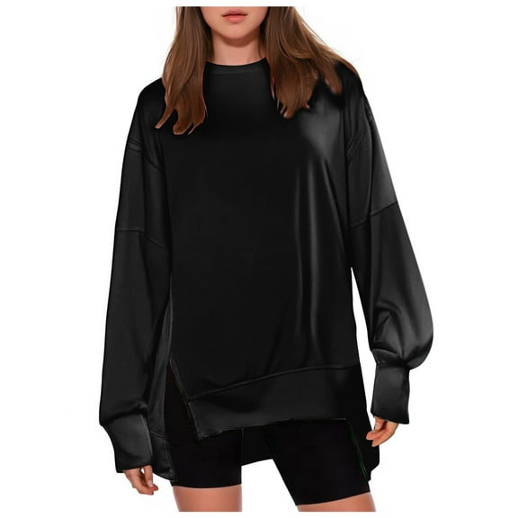 Women's Oversized Fall Winter Sweatshirts Long Sleeve Crew Neck Casual Solid Color Pullover Tops Shirts
