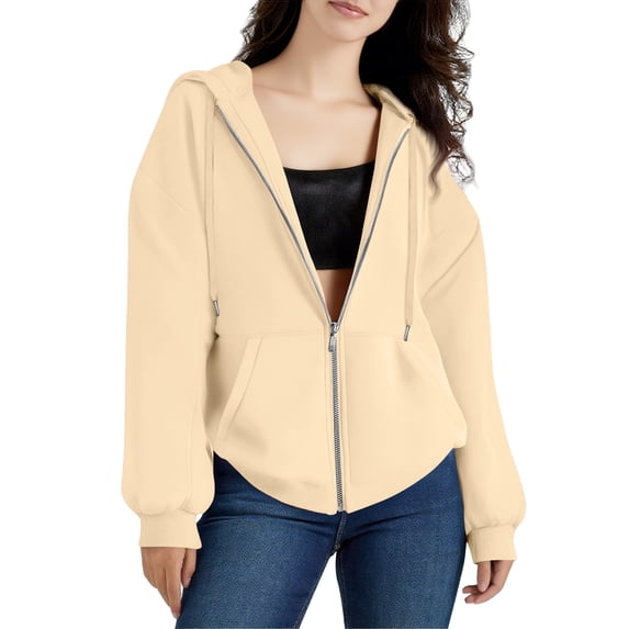 Women's Oversized Fit Zip Up Hoodie Soft Cotton Baggy Hooded Sweatshirt with Kangaroo Pockets, M