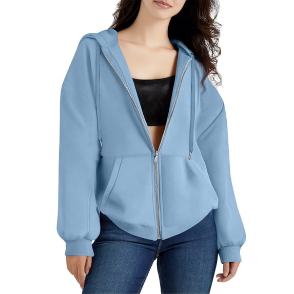 Women's Oversized Fit Zip Up Hoodie Soft Cotton Baggy Hooded Sweatshirt with Kangaroo Pockets, S