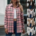 thumbnail image 1 of Women's Oversized Flannel Plaid Shacket Jacket Fashion Print Casual Long Sleeve Turndown Collar Button Shirt Tops Shirts Jacket Coats with Side Pockets Pink,2XL, 1 of 7