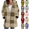 thumbnail image 1 of Women's Oversized Flannel Plaid Shacket Jacket Fashion Warm Faux Coat Jacket Winter Zipper Solid Long Sleeve Outerwear Shirt 2025 Fall Coat Tops Brown,L, 1 of 6