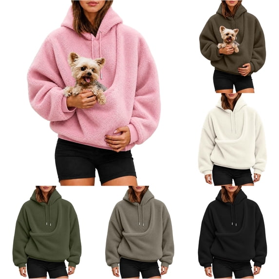 Women's Oversized Hoodie with Pet Pouch Kangaroo Pocket for Small Animals