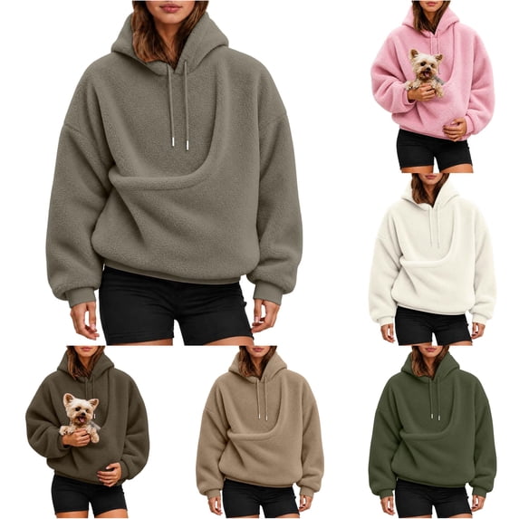 Women's Oversized Hoodie with Pet Pouch Kangaroo Pocket for Small Animals