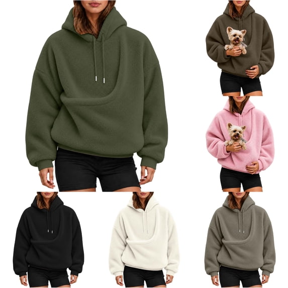 Women's Oversized Hoodie with Pet Pouch Kangaroo Pocket for Small Animals