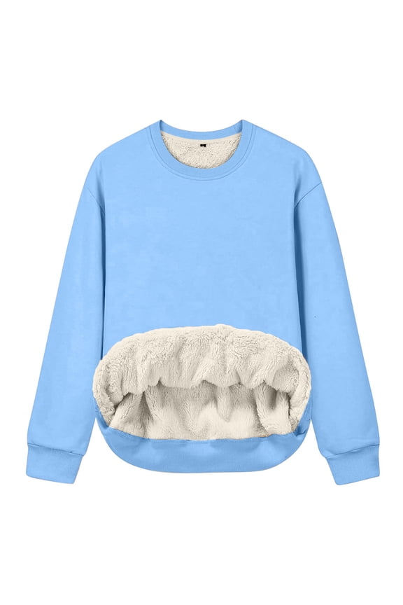 Women's Oversized Fleece Sweatshirt Sherpa Lined Crewneck Pullover Tops Thermal Warm Winter Sweater