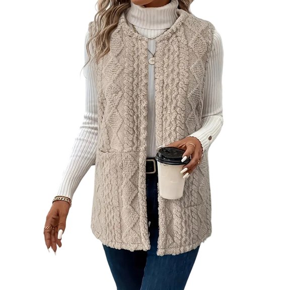 Women's Oversized Vest Sleeveless Casual Button Down Piecing Fuzzy Sherpa Gilet Jacket with Pockets