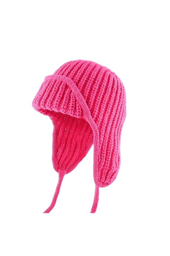Women's Oversized Flight Cap: Extra Warm Knit Hat with Ear Protection for Large Head Sizes - Soft Winter Beanie for Cold Weather Comfort(Hot Pink)