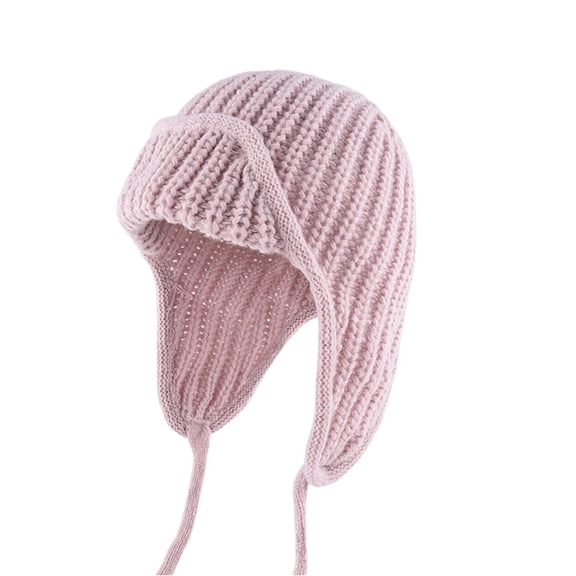 Women's Oversized Flight Cap: Extra Warm Knit Hat with Ear Protection for Large Head Sizes - Soft Winter Beanie for Cold Weather Comfort(Pink)