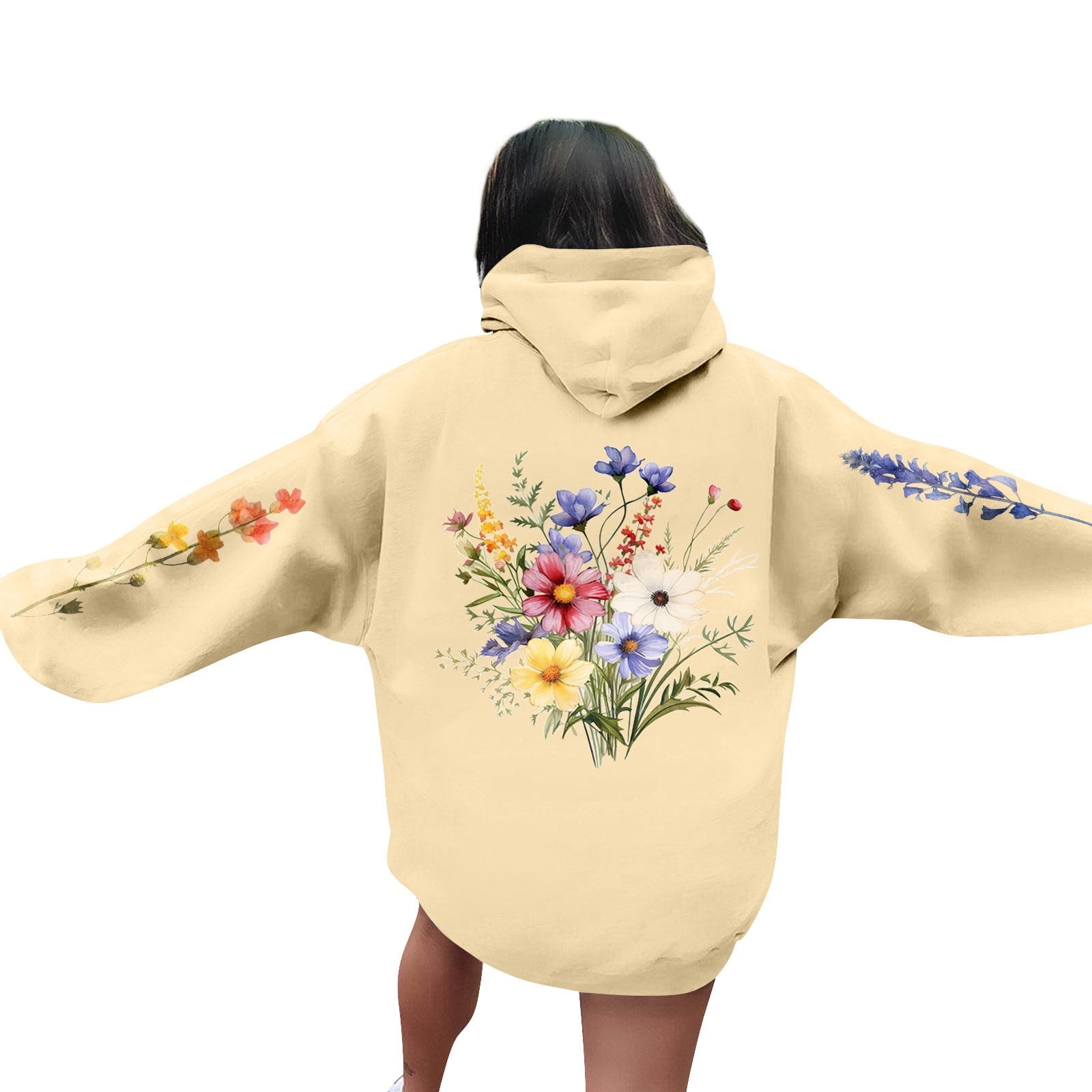 Women's Oversized Floral Embroidered Hoodie Cozy Red Pullover with