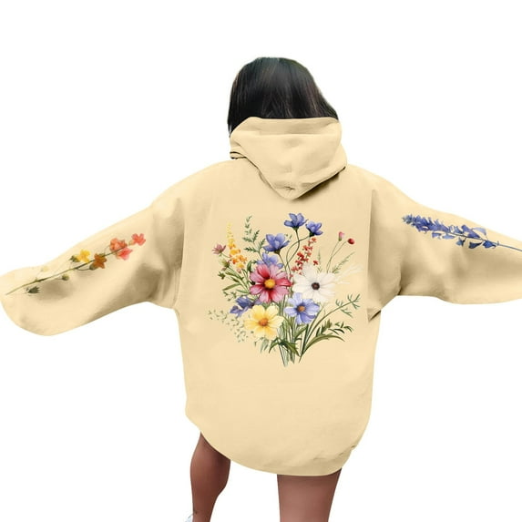 Women's Oversized Floral Embroidered Hoodie Cozy Red Pullover with Colorful Flower Design, Casual Wear