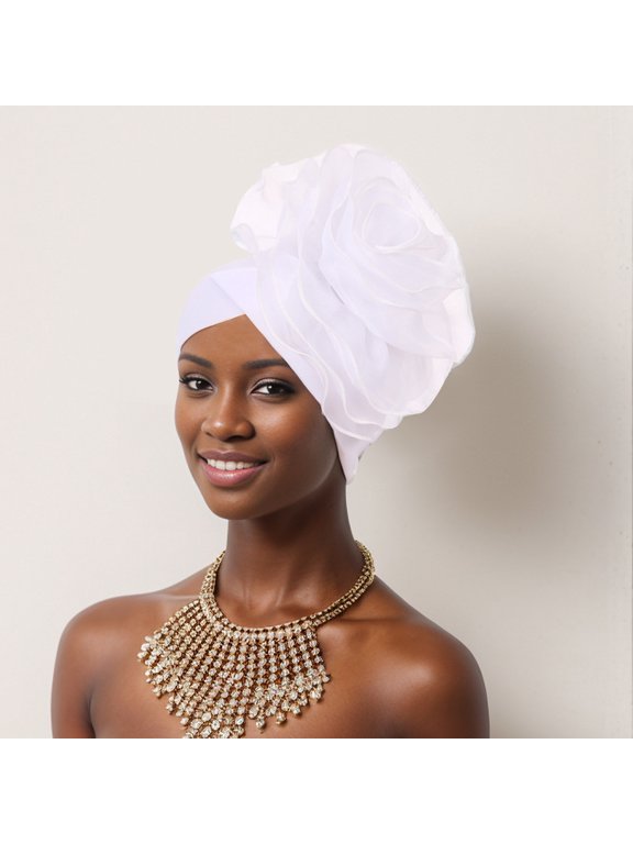 Women's Oversized Flower Turban Hat, African Pleated Head Wrap Cap