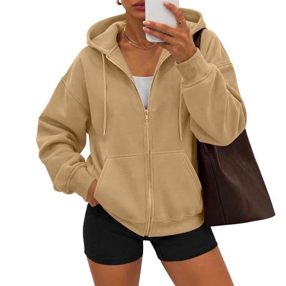 Women's Oversized Full Zip Hoodie Long Sleeve Zip Up Hooded Sweatshirt Kangaroo Pocket Soft Casual Outerwear for Fall Winter Daily Wear