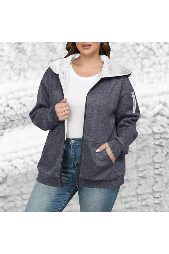 Women's Oversized Fuzzy Fleece Jacket Winter Casual Long Cuffed Sleeve Sherpa Zip Up Hoodie with Pockets Out Work Solid Color Drop Shoulder Jackets with Arm Zipper Pocket