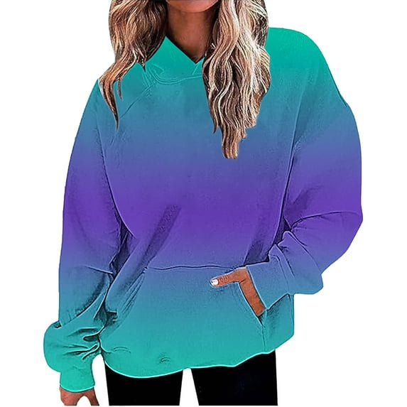 Women's Oversized Gradient Color Drawstring Hooded Sweatshirt with Pocket, Soft Breathable Long Sleeve Pullover Top for Casual Streetwear,Loungewear Comfort,Daily Wear and Outdoor Activities Purple M