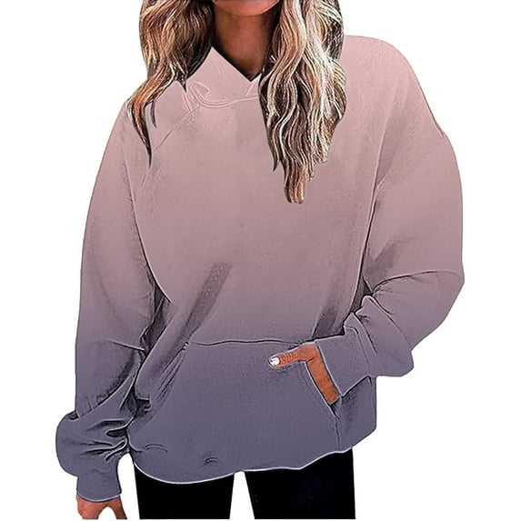 Women's Oversized Gradient Color Drawstring Hooded Sweatshirt with Pocket, Soft Breathable Long Sleeve Pullover Top for Casual Streetwear,Loungewear Comfort,Daily Wear and Outdoor Activities Grey XL