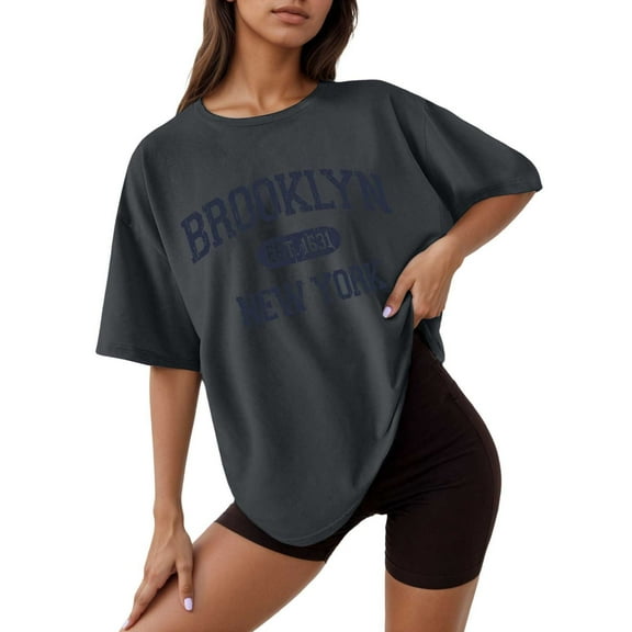 Women's Oversized Graphic Printed Round Neck Short Sleeve Casual Loose Fit Tee Shirt Comfortable Summer Tops