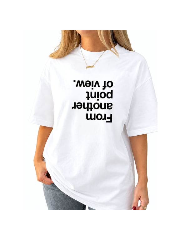 Women’s Oversized Graphic T-Shirt, Casual Short Sleeve Crew Neck Cotton Tee with Statement Text Print, Relaxed Fit Summer Top
