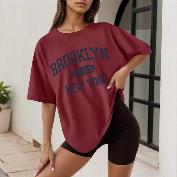 Women's Oversized Graphic Tee Casual Loose Fit Short Sleeve Round Neck Summer T-Shirt Comfortable Soft Blend Top