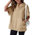 thumbnail image 1 of Women's Oversized Half Zip Hoodie, Casual Short Sleeve Sweatshirt with Pockets, 1 of 7