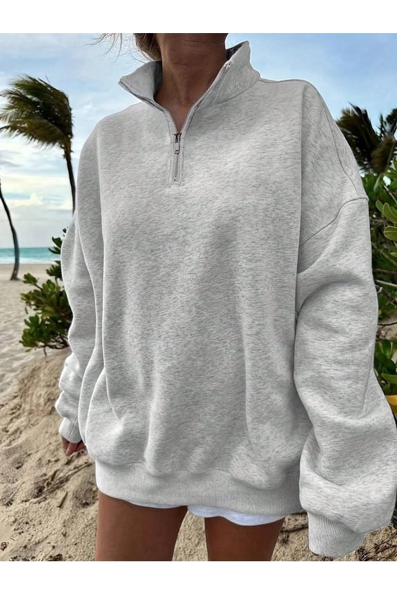 Oversized Half Zip Fleece Long Sleeve Sweatshirt (Juniors)