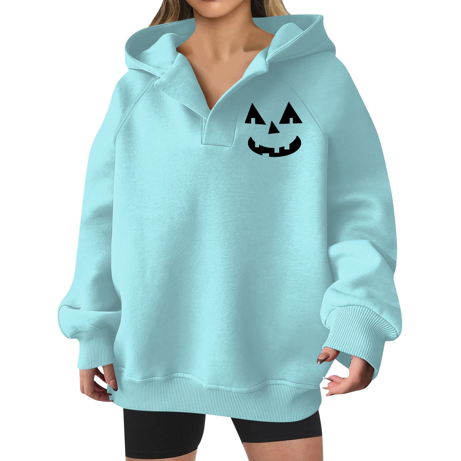 Women s Oversized Halloween Pumpkin Hoodie Cozy Red Sweatshirt with Cute Jack O Lantern Design Walmart