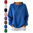 thumbnail image 1 of Women's Oversized Henley Sweatshirt Long Sleeve Solid Basic Casual Fall Winter Everyday Top, 1 of 6