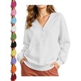 thumbnail image 1 of Women's Oversized Henley Sweatshirt Long Sleeve V-Neck Button Casual Pullover Kangaroo Pocket Fall Winter Top, 1 of 9