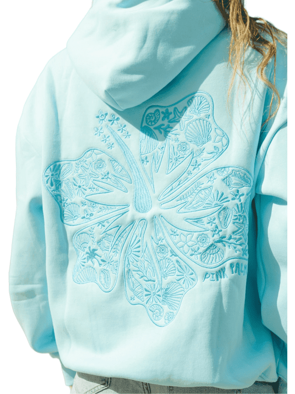 Womens Oversized Hibiscus Graphic Embroidery Hoodie Preppy Cotton Sweatshirt for Teen Grils LightBlue, S