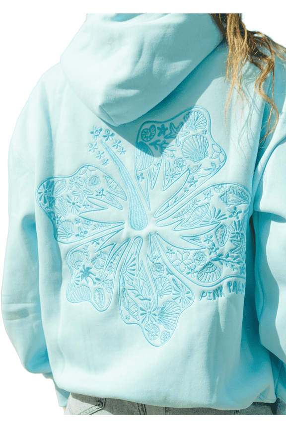 Womens Oversized Hibiscus Graphic Embroidery Hoodie Preppy Cotton Sweatshirt for Teen Grils LightBlue, L