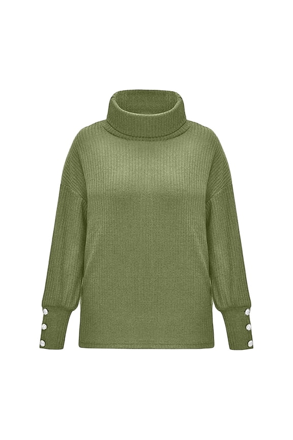 Women's Oversized High-Neck Knit Sweater - Drop Shoulder Long Sleeve & Buttom Loose Fit Solid Color Comfort Pullover Top & St Patricks Day Sweater,Size:3XL