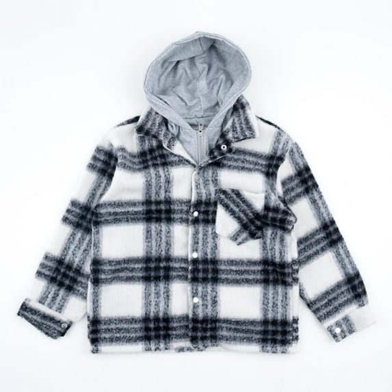 Women's Oversized Hooded Plaid Flannel Jacket Flacket - Versatile Casual Wear for All Occasions - Womenswear Comfort (Black, XL)
