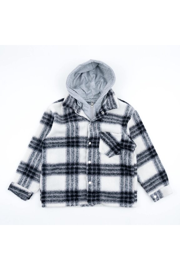 Women's Oversized Hooded Plaid Flannel Jacket Flacket - Versatile Casual Wear for All Occasions - Womenswear Comfort (Black, XL)