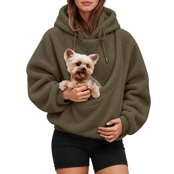 Women's Oversized Hooded Sweatshirt With Pet Pouch Front Pocket, Lined Pullover Hoodie For Small Dogs Cats And Daily Wear