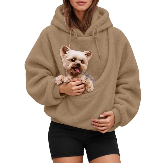 Women's Oversized Hooded Sweatshirt With Pet Pouch Front Pocket, Lined Pullover Hoodie For Small Dogs Cats And Daily Wear