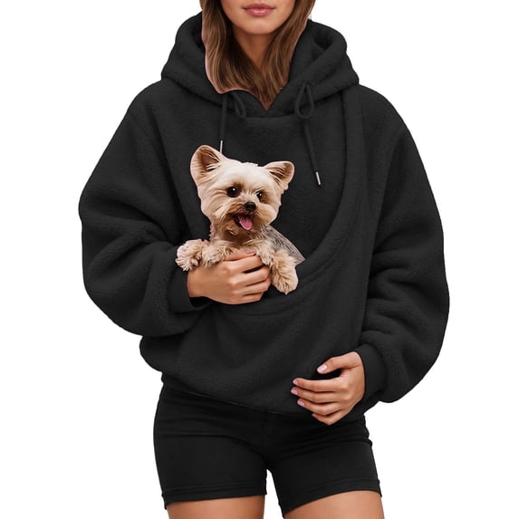 Women's Oversized Hooded Sweatshirt With Pet Pouch Front Pocket, Lined Pullover Hoodie For Small Dogs Cats And Daily Wear