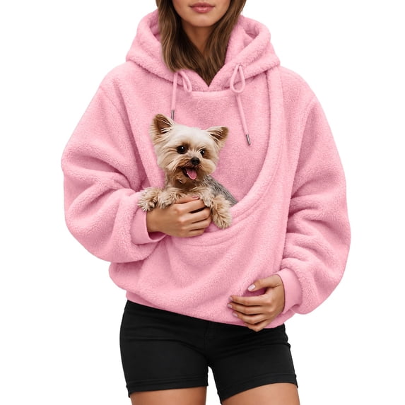 Women's Oversized Hooded Sweatshirt With Pet Pouch Front Pocket, Lined Pullover Hoodie For Small Dogs Cats And Daily Wear