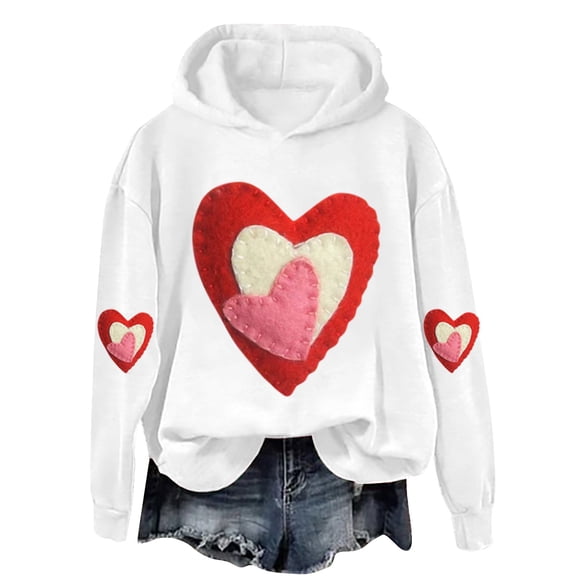 Women's Oversized Hooded Sweatshirt Women's Casual Valentine's Day Long Sleeve Hooded Sweatshirt Cute Sweatshirts Women's Oversized Pullover Winter Cozy Hooded Sweatshirt for Women