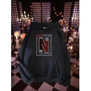 Women's Oversized Hooded Sweatshirt with Nebraska Lettering & State Outline Print - Soft Polyester Casual Winter Warmth, Machine Washable