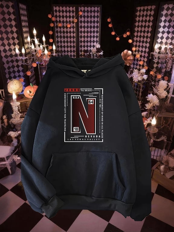 Women's Oversized Hooded Sweatshirt with Nebraska Lettering & State Outline Print - Soft Polyester Casual Winter Warmth, Machine Washable