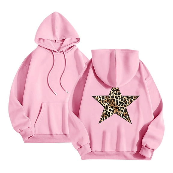 Women's Oversized Hooded Sweatshirts Teen Girls Leopard Star Pullover Long Sleeve Hoodies Shirt Top