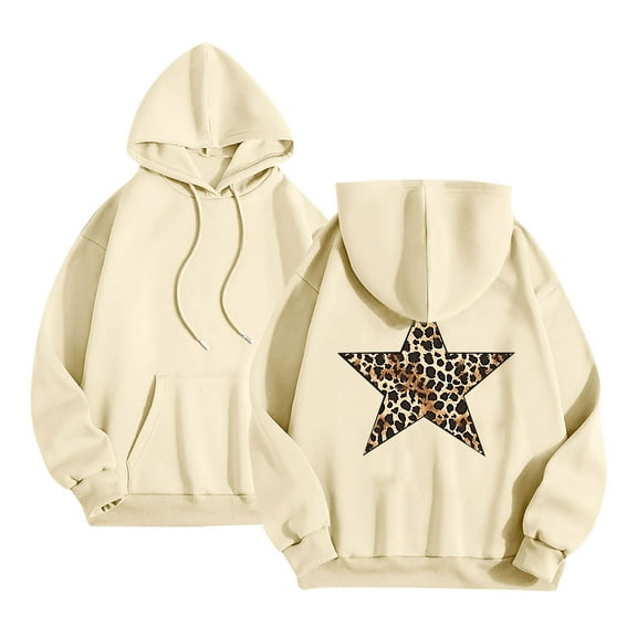 Women's Oversized Hooded Sweatshirts Teen Girls Leopard Star Pullover Long Sleeve Hoodies Shirt Top