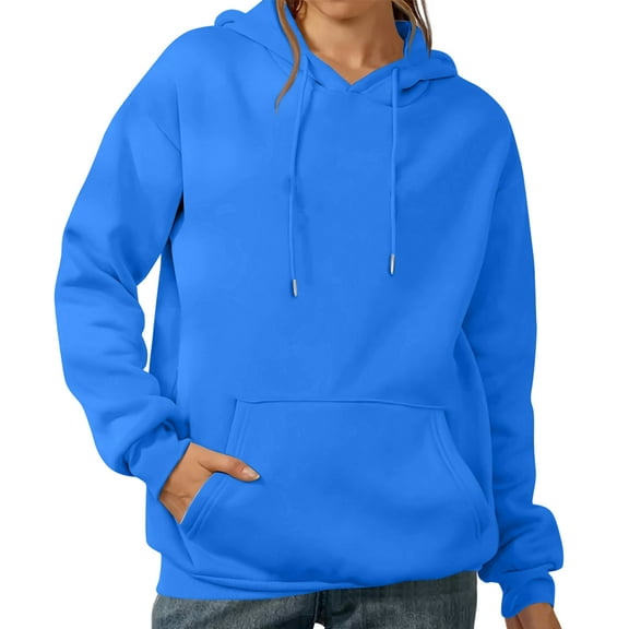 Women’s Oversized Hoodie, Casual Long Sleeve Solid Color Sweatshirt with Kangaroo Pocket, Loose Fit Pullover Blue