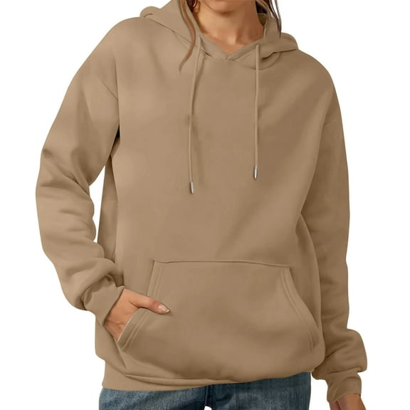 Women’s Oversized Hoodie, Casual Long Sleeve Solid Color Sweatshirt with Kangaroo Pocket, Loose Fit Pullover Camel