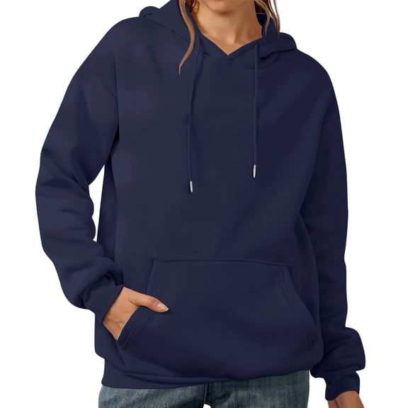 Women’s Oversized Hoodie, Casual Long Sleeve Solid Color Sweatshirt with Kangaroo Pocket, Loose Fit Pullover Navy