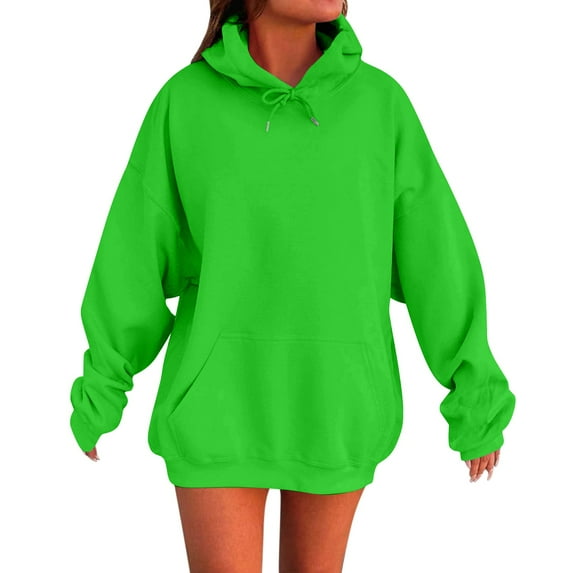 Women's Oversized Hoodie with Drawstring Hood, Fleece Lined Winter Warm Pullover Sweatshirt for Casual Streetwear, Daily Comfort and Cold Weather Protection Green L