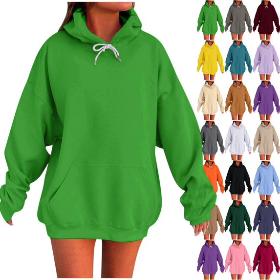 Women's Oversized Hoodie – Long Sleeve Pullover with Front Pocket, Y2K Solid Color Hooded Sweatshirt for Going Out, Fall Outfits & Lounge