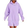 thumbnail image 1 of Women's Oversized Hoodie and Shorts Lounge Set Two Piece Outfit Pullover Sweatshirt with Pockets Comfy Drawstring Casual Solid Color Sweatsuit Homewear, 1 of 6